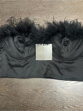 Le Lis Black Feather-Trim Strapless Bandeau Top